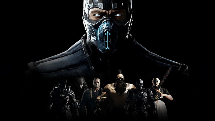 Mortal Kombat karakterleri illüstrasyon, Bak, Jason, Yabancı, Avcı, Maske, Jason Voorhees, Mortal Kombat, Sub-Sıfır, Goro, DLC, Cyborg, Xenomorph, Ekipman, Warner Bros. Etkileşimli Eğlence, NetherRealm Stüdyoları, Mortal Kombat X, Triborg,Leatherface, Aşiret, HD masaüstü duvar kağıdı