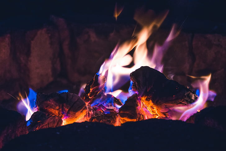 bonfire, fire, flame, light, coal, ash, HD wallpaper