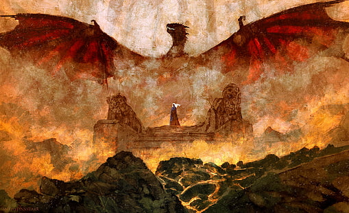 arte da fantasia, Daenerys Targaryen, dragão, Game of Thrones, HD papel de parede HD wallpaper