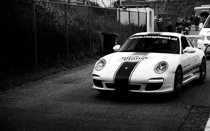 biało-czarne Porsche 911 Cayman coupe, Porsche, samochód, Tapety HD