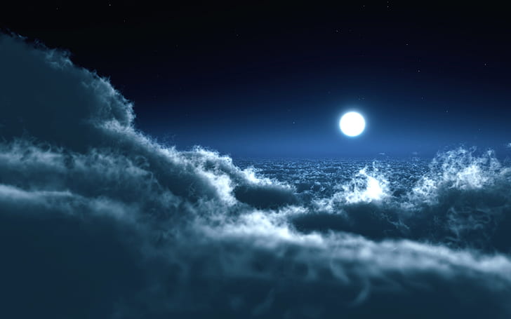 Moon Over Clouds, moon, clouds, over, Wallpaper HD