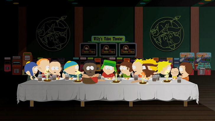 Тапет South Park, South Park, Тайната вечеря, Kyle Broflovski, Eric Cartman, Kenny McCormick, Butters, HD тапет