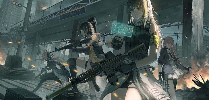 Girls Frontline, Girls_Frontline, arma, garotas com armas, anime, HD papel de parede