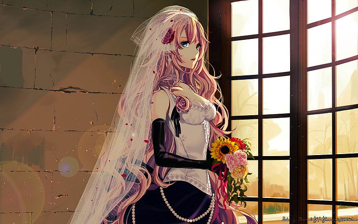 розовые волосы невесты аниме цифровые обои, вокалоид, мегурин лука, HD обои