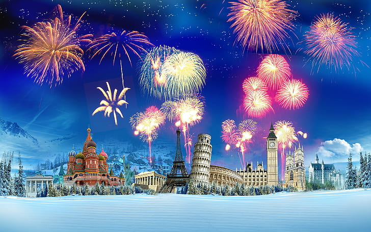 colorful, fireworks, happy, new year, new year 2015, HD wallpaper