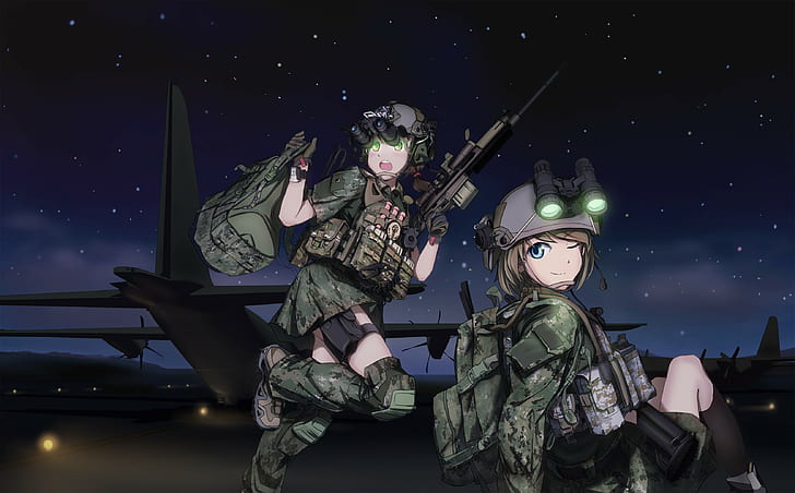 TC1995, Anime, Anime Girls, Originalfiguren, Militär, Waffe, Nachtsichtbrille, Waffe, HD-Hintergrundbild