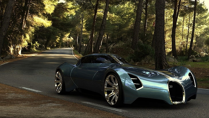 coupé deportivo Bugatti gris, futurista, concepto Bugatti, automóvil, vehículo, concept cars, Fondo de pantalla HD