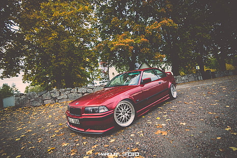 красный BMW 3-серии купе, бмв, красный, купе, е36, HD обои HD wallpaper