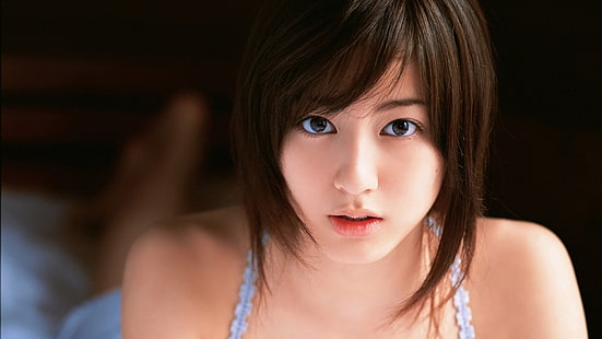 เสื้อแขนกุดสีขาวของผู้หญิง, ผู้หญิง, นางแบบ, ผมสีน้ำตาล, เอเชีย, ใบหน้า, อ้าปาก, Yumi Sugimoto, ตาสีน้ำตาล, กำลังมองหาผู้ชม, ญี่ปุ่น, วอลล์เปเปอร์ HD HD wallpaper