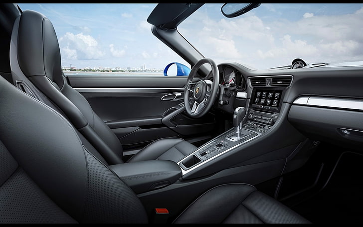 2016 Porsche 911 Carrera HD Wallpaper 04, black steering wheel, gear shift stick, and car seat, HD wallpaper