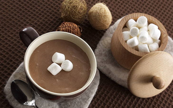 шоколадный напиток с грибами, какао, горячий, шоколадный, HD обои