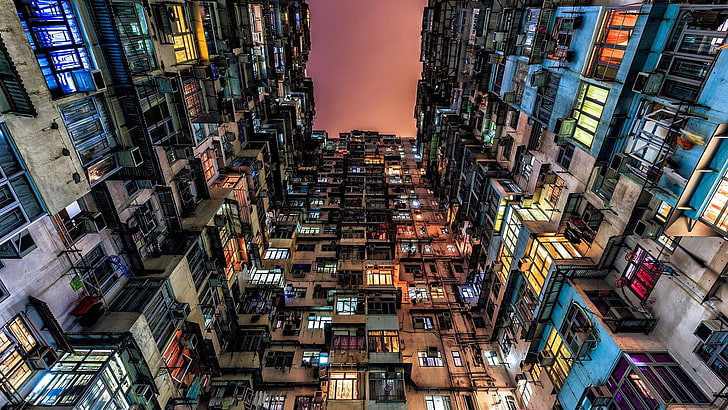 hongkong, quarry bay, chine, ville, paysage urbain, bâtiment, rue, nuit, yick cheong building, yick cheong, hong kong, asie, Fond d'écran HD
