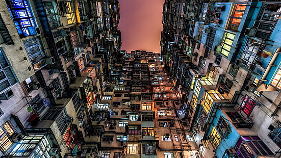 hongkong, quarry bay, china, city, cityscape, building, street, night, yick cheong building, yick cheong, hong kong, asia, HD wallpaper HD wallpaper