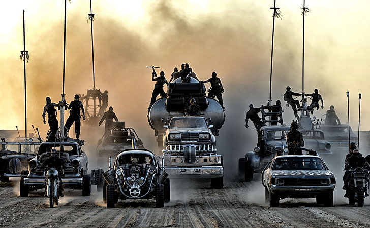 Mad Max Fury Road Vehicles, MadMax movie still screenshot, Movies, Other Movies, Road, Cars, Movie, Fury, 2015, Post-apocalyptic, Vehicles, mad max, wasteland, HD wallpaper