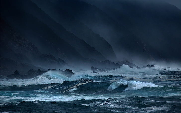 Mare, onde, tempeste, rocce, oscurità, spo d'acqua, mare, onde, tempeste, rocce, oscurità, Sfondo HD