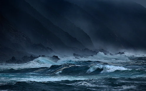 Mare, onde, tempeste, rocce, oscurità, spo d'acqua, mare, onde, tempeste, rocce, oscurità, Sfondo HD HD wallpaper