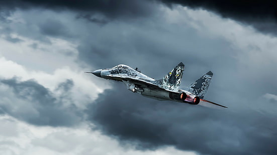 серый самолет, самолет, миг-29, военный самолет, HD обои HD wallpaper