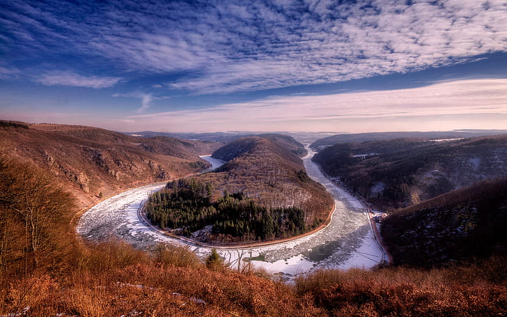El río Saar, río congelado, paisaje, fondo, Fondo de pantalla HD