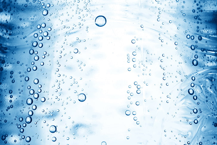 قطرة ماء ، ماء ، فقاعات ، أزرق، خلفية HD
