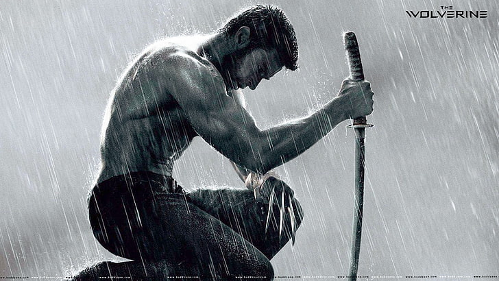 L'illustration Wolverine, épée, Wolverine, torse nu, X-Men, Fond d'écran HD