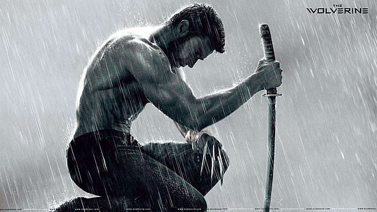 The Wolverine illustration, sword, Wolverine, shirtless, X-Men, HD wallpaper HD wallpaper