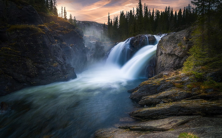 Ole Henrik Skjelstad, nature, waterfall, water, river, landscape, long exposure, 500px, Norway, HD wallpaper