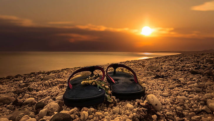 พระอาทิตย์ขึ้นรองเท้าแตะชายหาดหิน, วอลล์เปเปอร์ HD