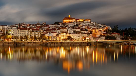 köprü, nehir, bina, ev, Portekiz, Coimbra, Mondego Nehri, Река Монтегу, HD masaüstü duvar kağıdı HD wallpaper