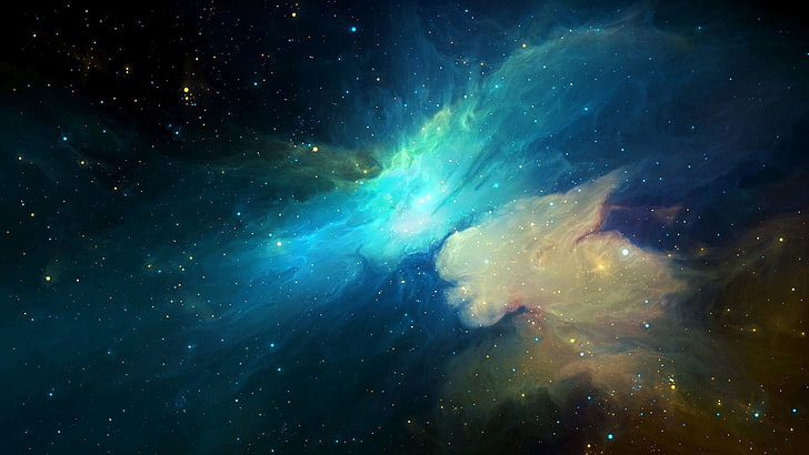 blue, white, and teal galaxy illustration, nebula, space, space art, HD wallpaper