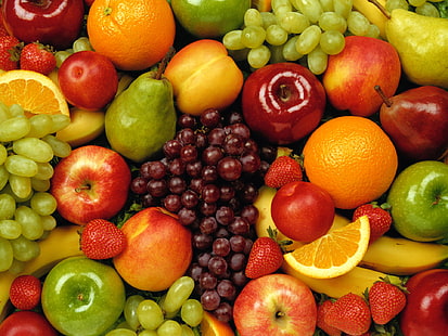 Fruits, Fruit, Apple, Grapes, Strawberry, orange (Fruit), HD wallpaper HD wallpaper
