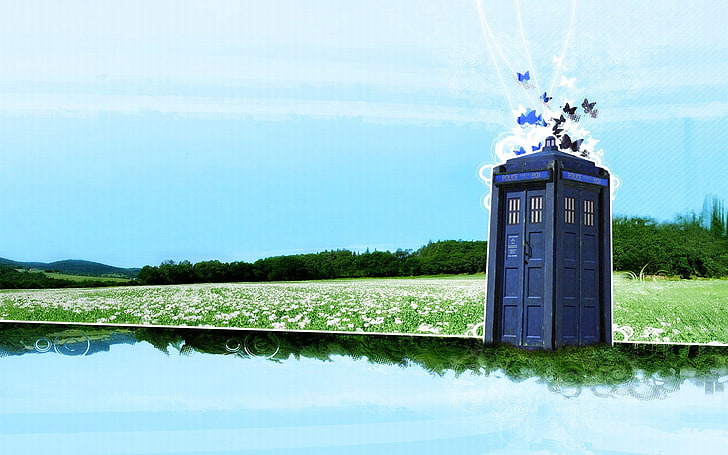blå trä digital telefon tapet, Doctor Who, TARDIS, HD tapet