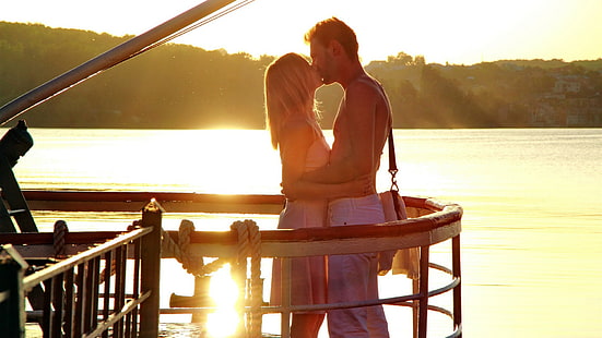 couple, baisers, soleil, Fond d'écran HD HD wallpaper