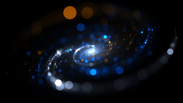 galaktyka cyfrowa tapeta, niebiesko-pomarańczowa fotografia bokeh, galaktyka, galaktyka spiralna, niebieski, światła, fraktal, bokeh, DeviantArt, Tapety HD