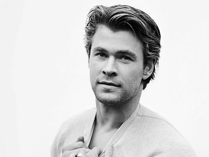 Chris Hemsworth, attore, celebrità, stella del cinema, bianco e nero, chris hemsworth, attore, celebrità, stella del cinema, bianco e nero, Sfondo HD HD wallpaper