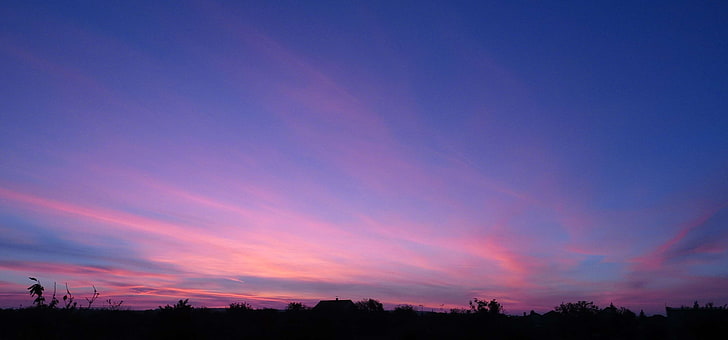 dawn, purple sky, sunrise, HD wallpaper
