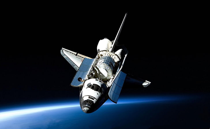 space craft illustration, shuttle, open space, flight, light, HD wallpaper