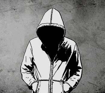 grayscale photo of hoodie, monochrome, hoods, simple background, artwork, HD wallpaper HD wallpaper