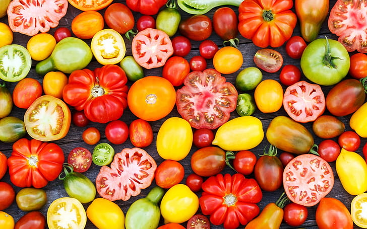Gemüsenahaufnahme, einige Vielzahl der Tomate, Gemüse, einige, Vielzahl, Tomate, HD-Hintergrundbild