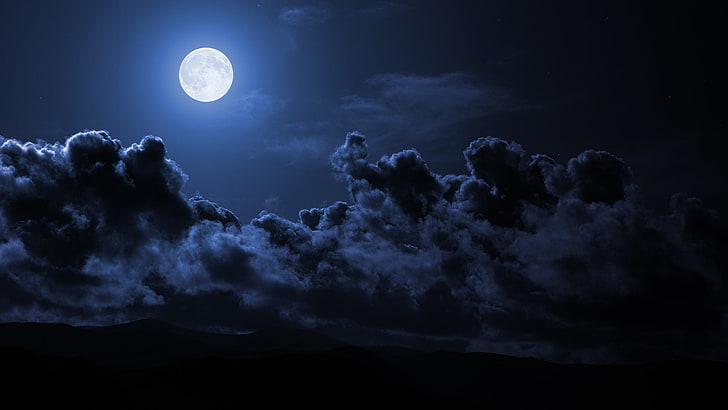 fondo de pantalla digital luna, noche, luna, cielo, nubes, oscuro, Fondo de pantalla HD