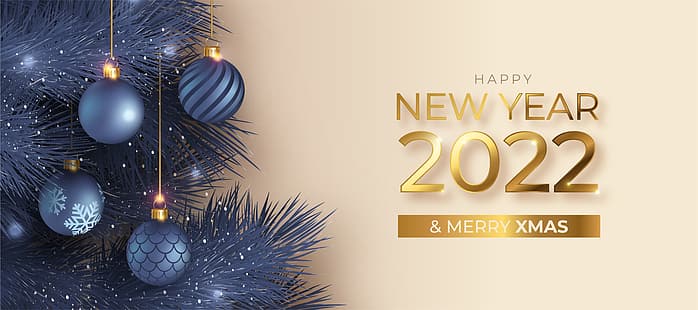 boules, branches, arrière-plan, Noël, chiffres, nouvel an, 2022, Fond d'écran HD HD wallpaper