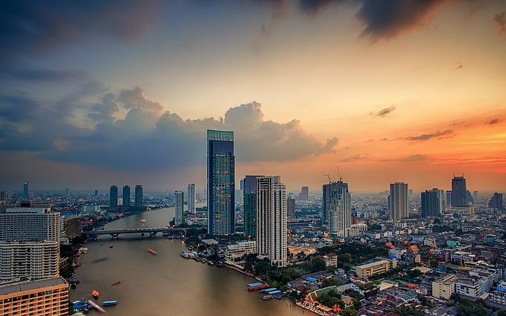 weißes und schwarzes Betongebäude, Stadt, Wolkenkratzer, Fotografie, Bangkok, HD-Hintergrundbild