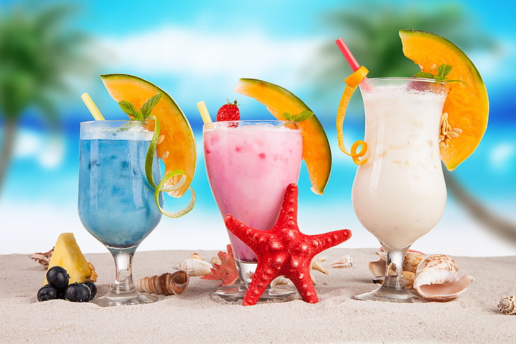 mer, plage, cocktail, été, fruit, frais, paradis, boisson, tropical, Fond d'écran HD