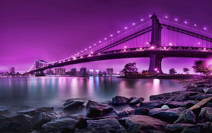 Beautiful Bridge Sea Rocks, twilight, reflections, bridges, rocks, nature and landscapes, HD wallpaper