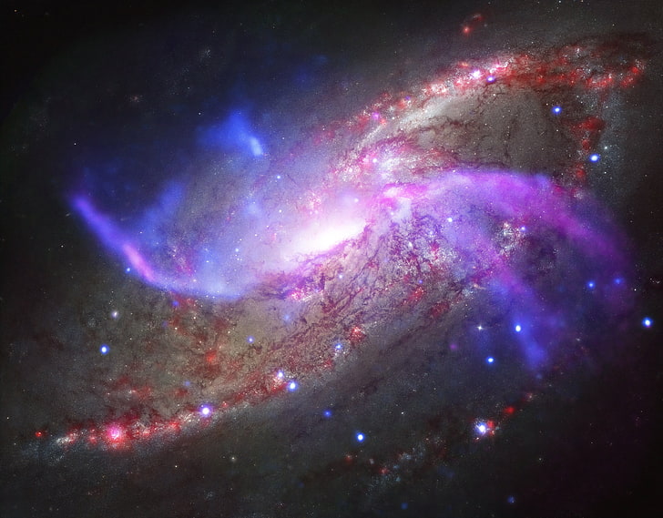 лилаво и червено галактика тапет, космос, мъглявина, звезди, HD тапет
