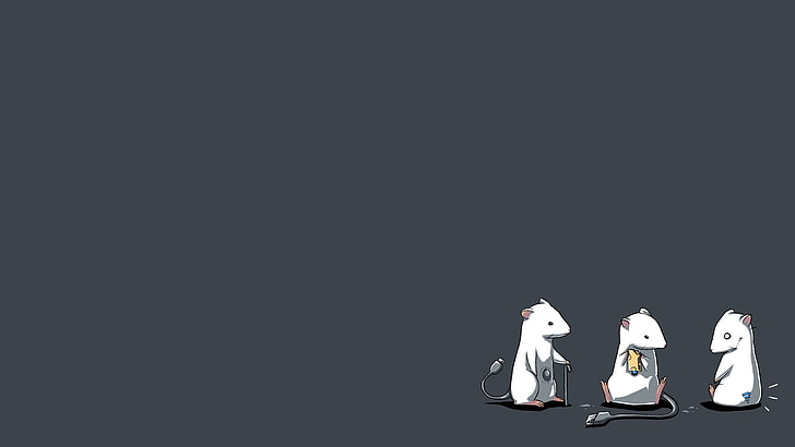 illustration numérique de trois rongeurs blancs, souris, humour, fond simple, artwork, Fond d'écran HD