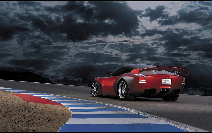 coupe merah, supercar, Devon GTX, trek balap, Wallpaper HD