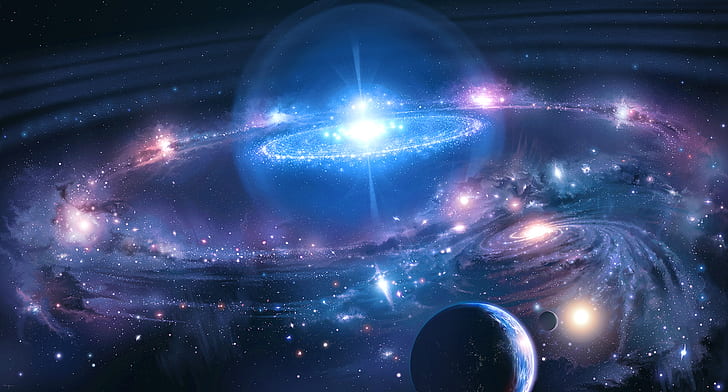 ruang, alam semesta, bintang, galaksi, cerah, bersinar, gelap, nebula, bersinar, biru, berwarna-warni, Wallpaper HD