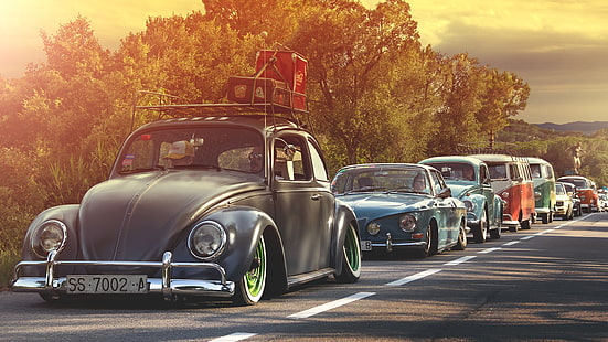 classic black Volkswagen Beetle coupe, car, oldtimers, Volkswagen, Oldtimer, Volkswagen Beetle, Volkswagen Kharman Gia, Volkswagen combi, HD wallpaper HD wallpaper