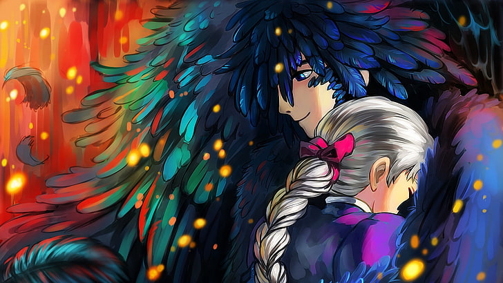 man and woman anime characters, yuuza, howl, sophie hatter, HD wallpaper