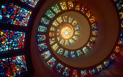 assorted-color stained glass lot, spiral, light, stained glass, windows, HD wallpaper HD wallpaper